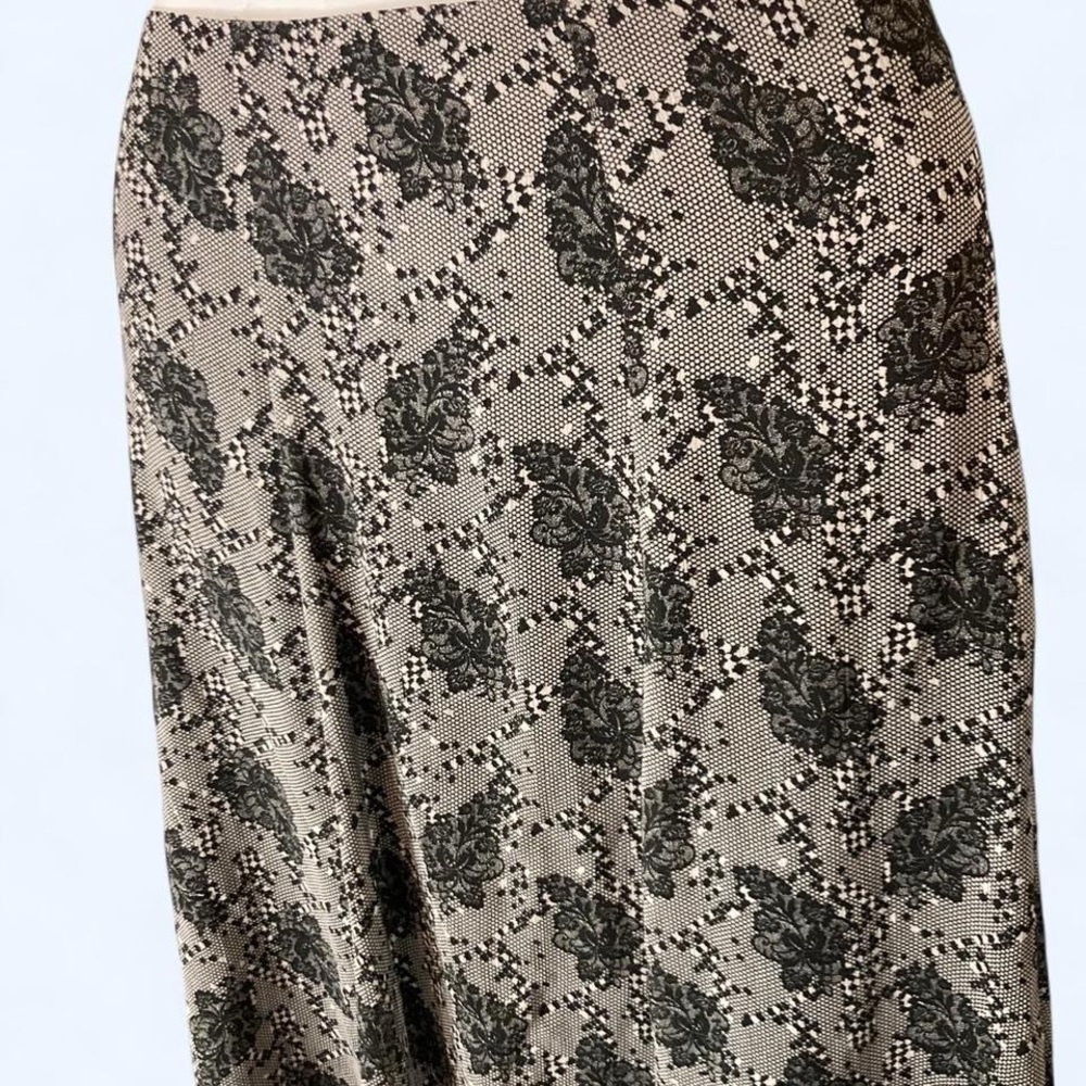 Black grey and white floral maxi midi skirt 14 w Kate Hill